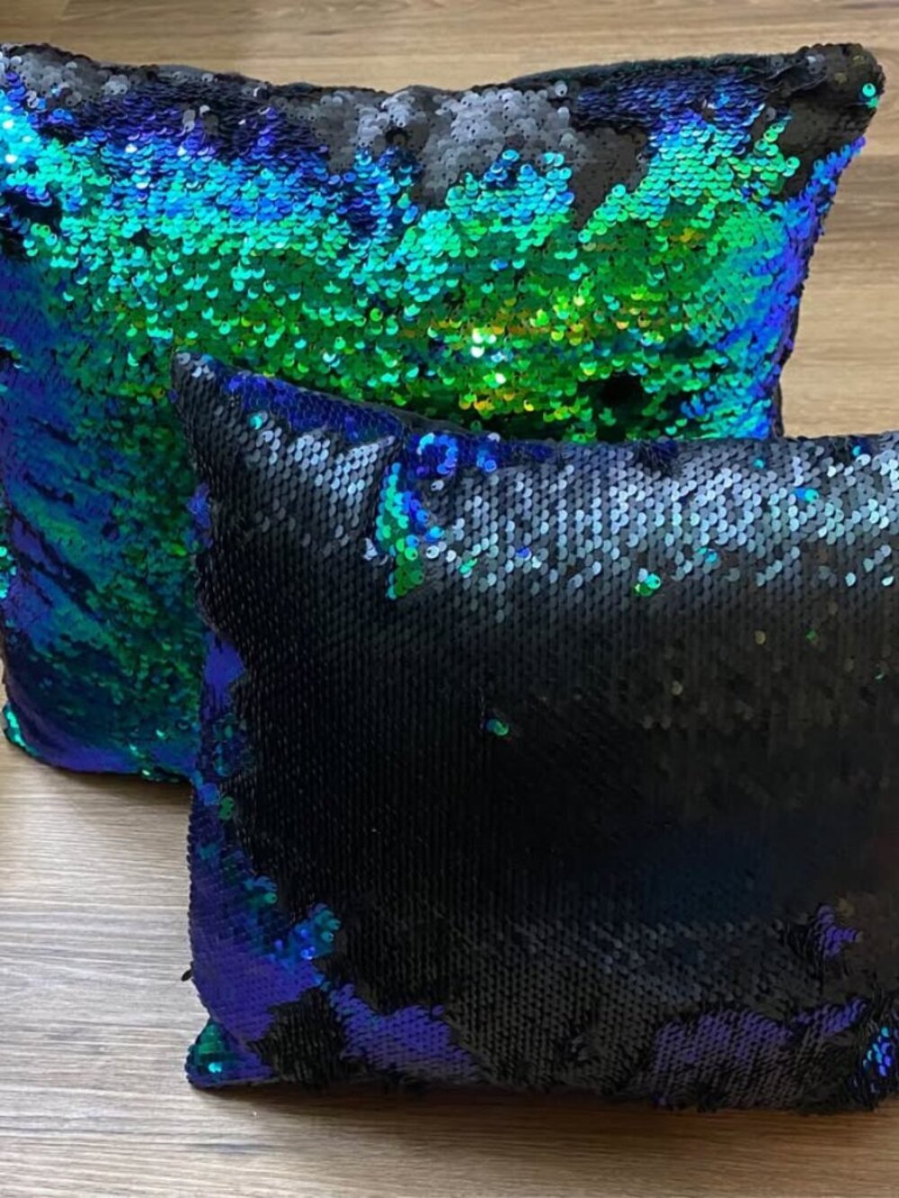 Set of 2 Magic Reversible Mermaid Sequin Throw Pillows Black & Iridescent Decor